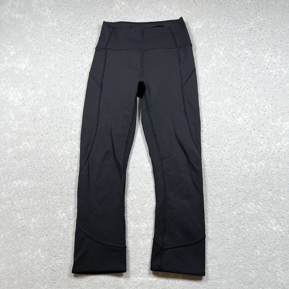 Lululemon In Movement Crop Leggings Womens Size 2 Black High Rise 19" Inseam - Picture 1 of 11